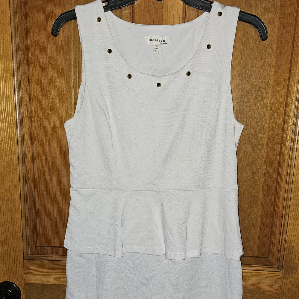Monteau White Sleeveless Peplum Top with Gold Studs